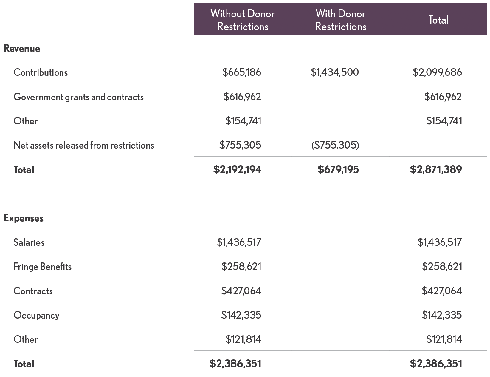 CNT Revenue and Expenses Table