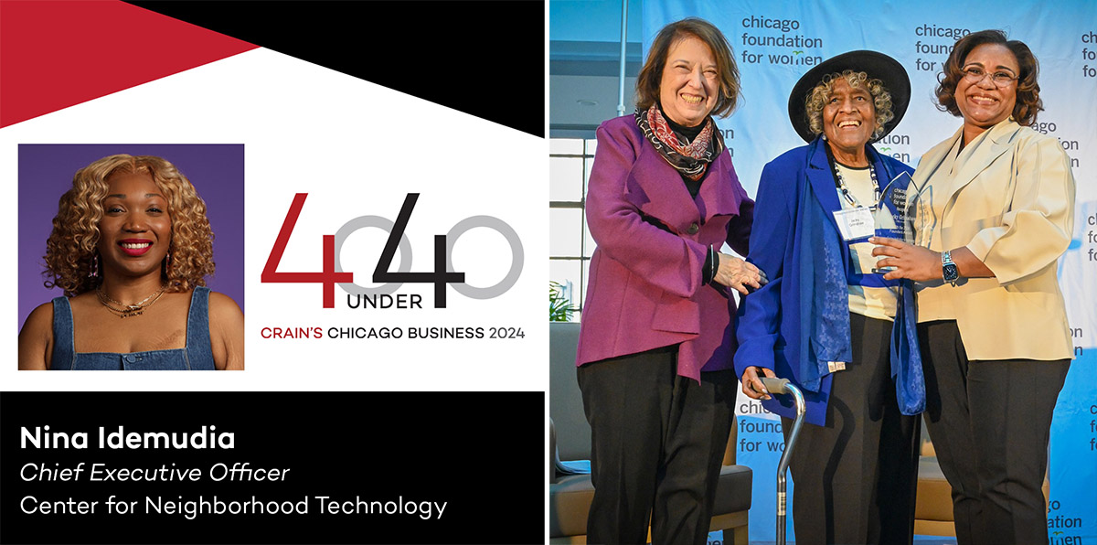 Nina Idemudia recognized as one of Crain’s Chicago Business “40 Under 40” Chicago leaders and Jacky Grimshaw received the Chicago Foundation for Women Impact Award