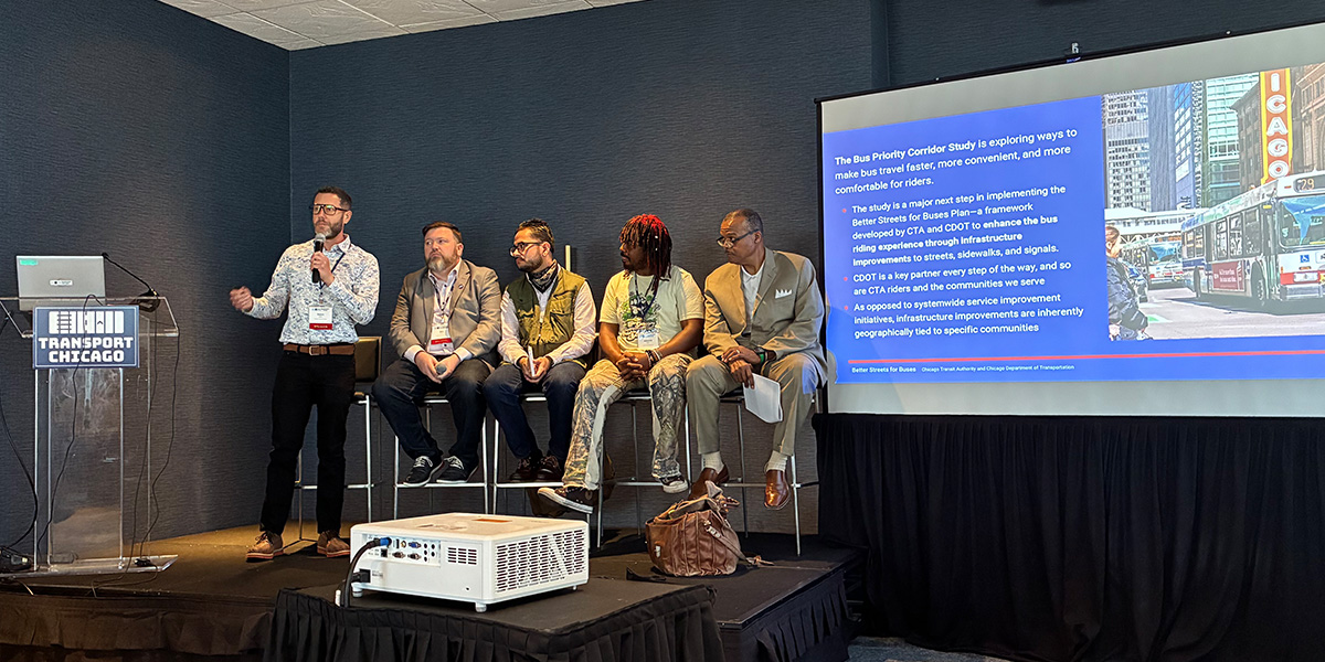 Members for the Transportation Equity Network speak at the Transport Chicago conference