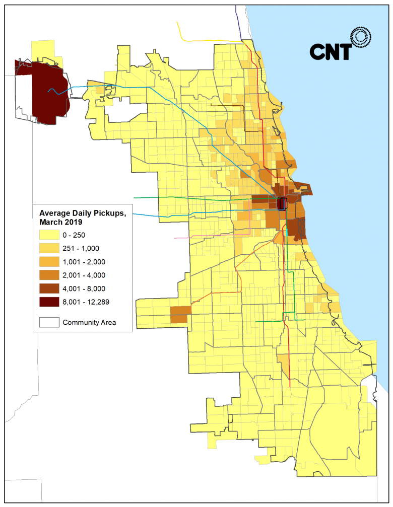 Average Daily Pickups by Census Tract, March 2019