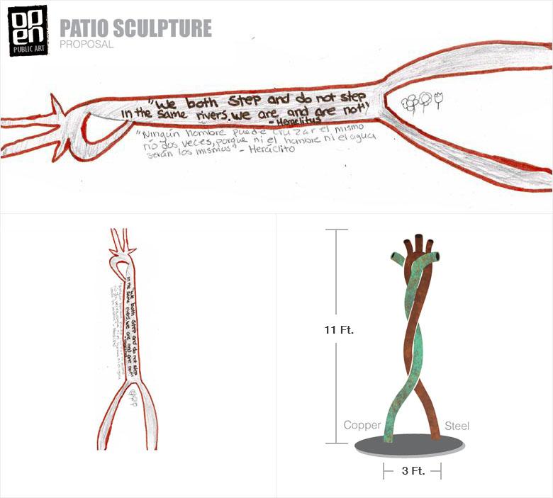 The winning sculpture design, drawn by a local South Lawndale youth. The design will be fabricated and installed in OPEN’s patio.