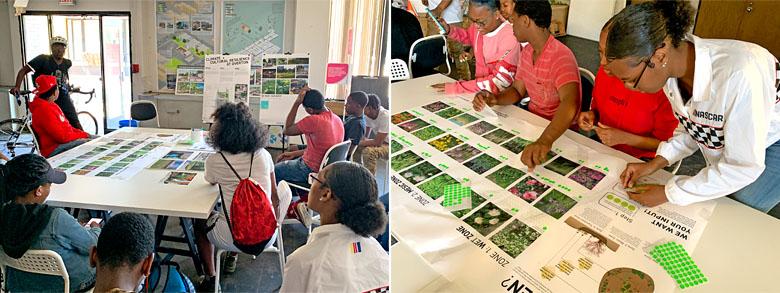 Local teens hear from site owner Ghian Foreman about the project and vote on the plants they’d like to see in the rain garden.