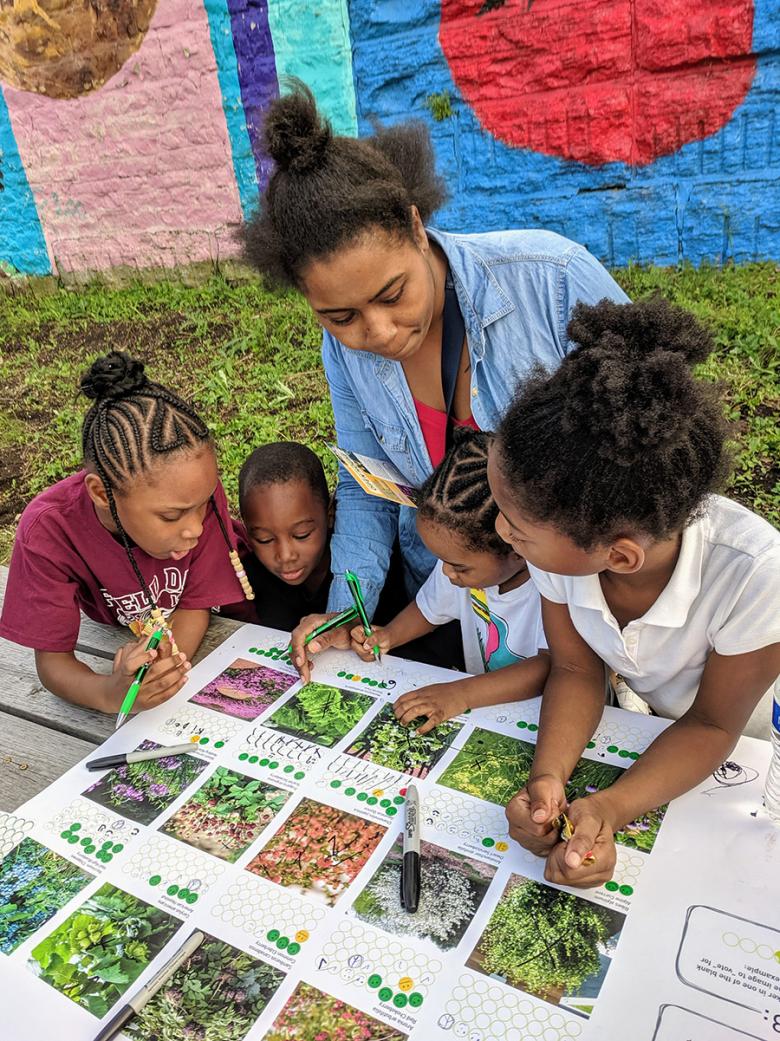 Site Design Group created a plant voting board to collect community feedback on the types of plants they would like to see growing in the bioswales.