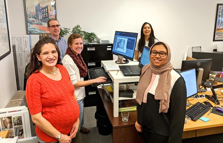 Several Greenprint staff, including CEO Nicole Chavas (left), hard at work in our shared space.